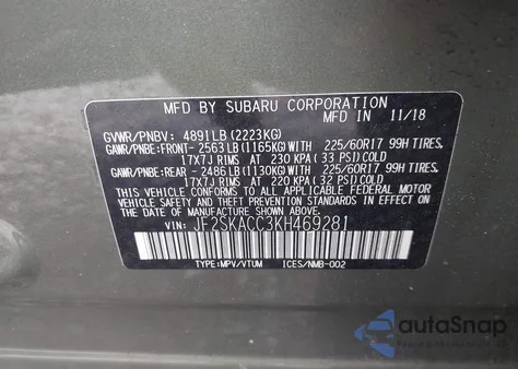 2019 Subaru Forester from USA, damaged, VIN JF2SKACC3KH469281